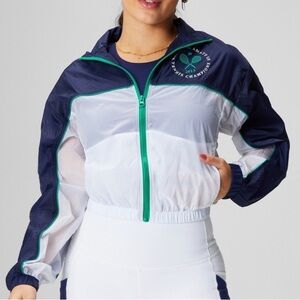 FABLETICS PAYTON WOVEN JACKET, COLLEGIATE NAVY/CLASSIC WHITE XS
